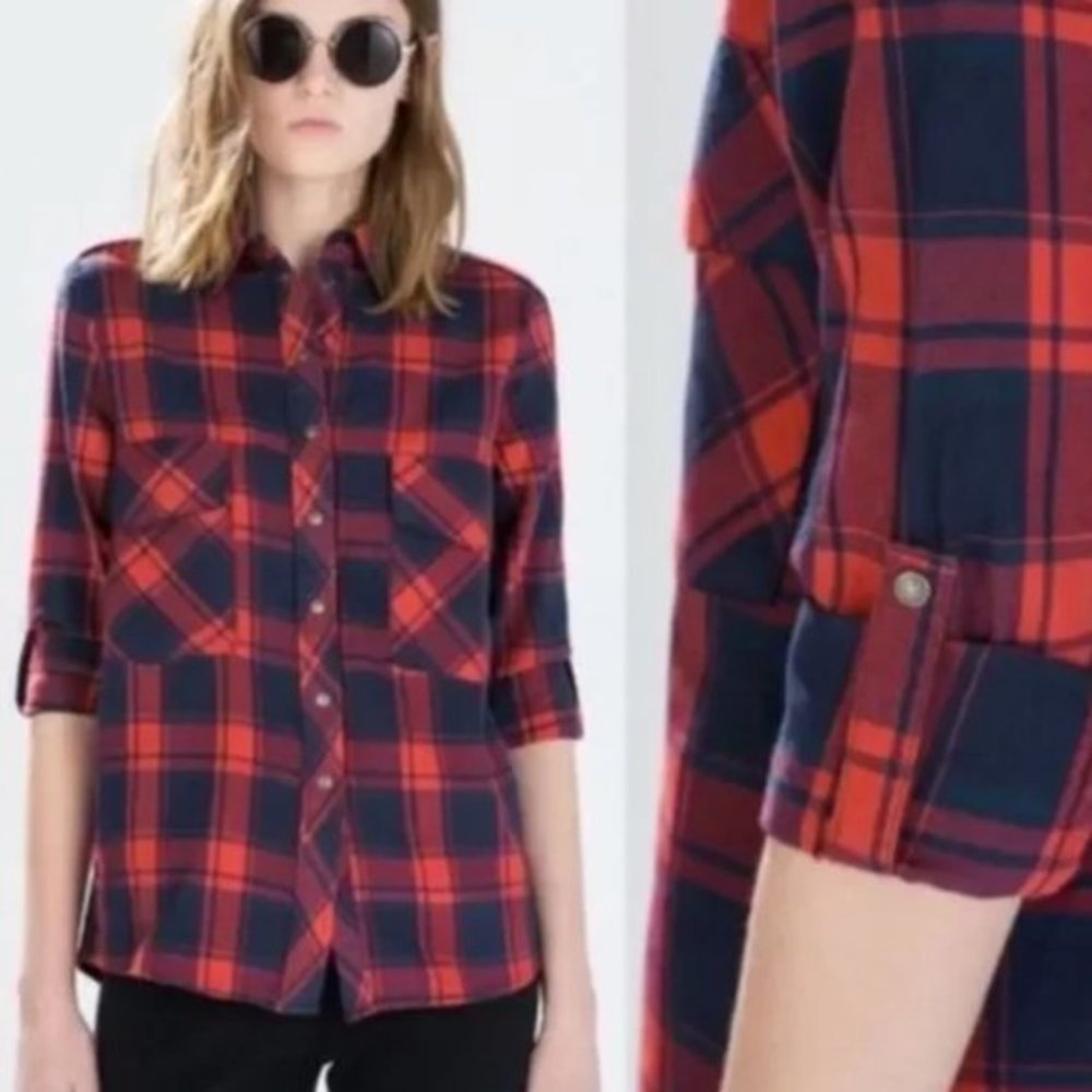 Nwot Zara XS Plaid Button Down